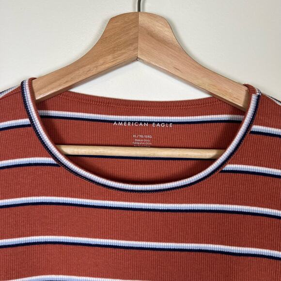 American Eagle Rust Orange Striped Crop Top Size XL - Picture 2 of 4